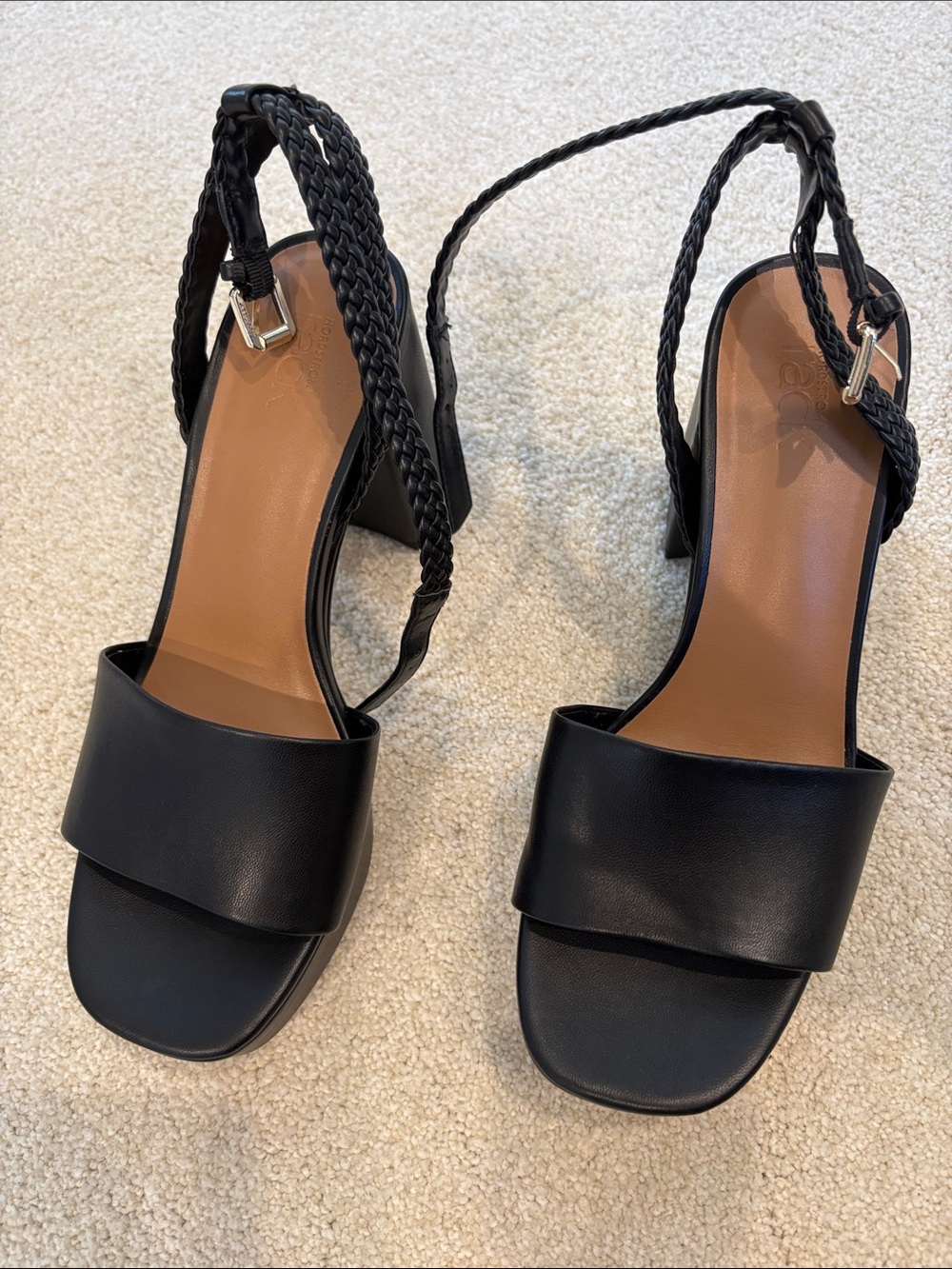 Black Braided Slingback Block Heel Sandals — Women's